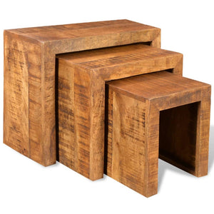 Side Tables Nesting Table Set 3 Pieces Solid Mango Wood