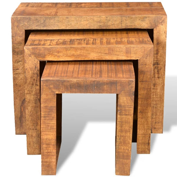 Side Tables Nesting Table Set 3 Pieces Solid Mango Wood