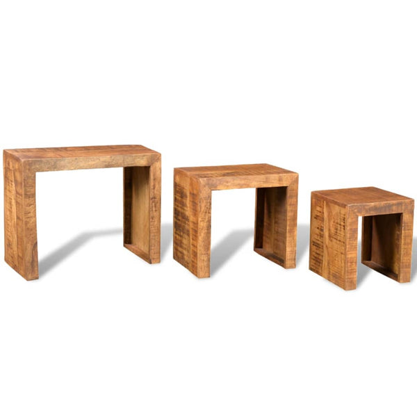 Side Tables Nesting Table Set 3 Pieces Solid Mango Wood