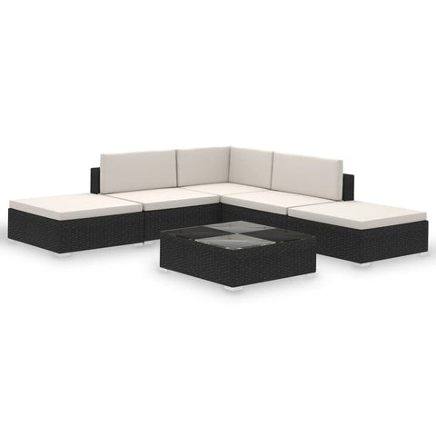 Patio Furniture Sets 6 Piece Garden Lounge Set With Cushions Poly Rattan Black