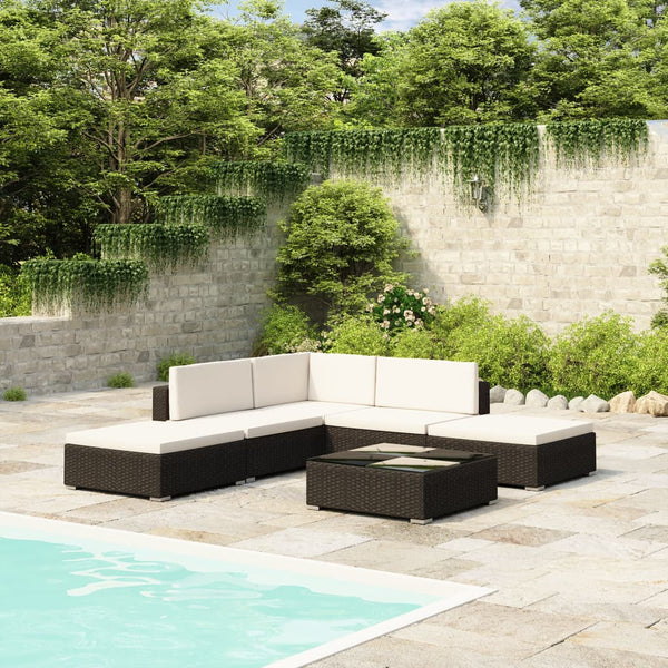 Patio Furniture Sets 6 Piece Garden Lounge Set With Cushions Poly Rattan Black