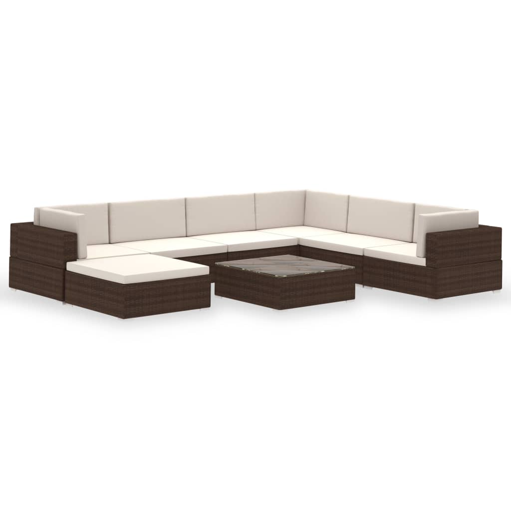 Patio Furniture Sets 8 Piece Garden Lounge Set With Cushions Poly Rattan Brown