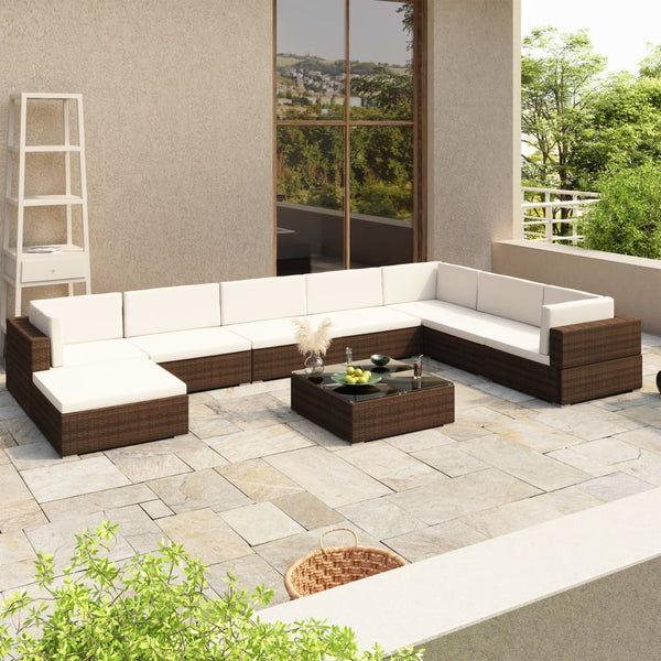 Patio Furniture Sets 8 Piece Garden Lounge Set With Cushions Poly Rattan Brown