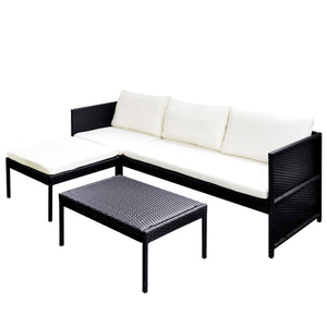 Patio Furniture Sets 3 Piece Garden Lounge Set With Cushions Poly Rattan Black