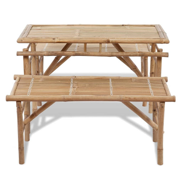 Patio Furniture Sets Beer Table With 2 Benches 100 Cm Bamboo