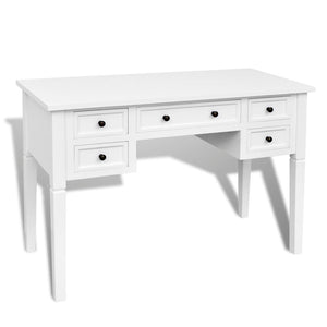 Home Office Desks White Writing Desk With 5 Drawers