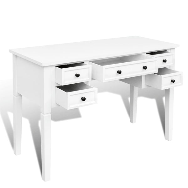 Home Office Desks White Writing Desk With 5 Drawers