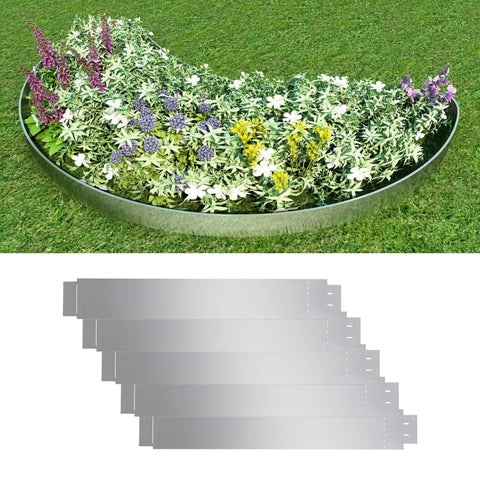 Garden Edging & Borders Set Of 5 Flexible Lawn Fence Galvanised Steel 100 X 14 Cm