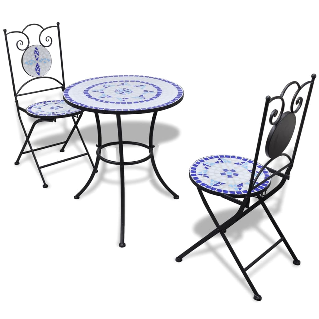 Patio Furniture Sets 3 Piece Bistro Set Ceramic Tile Blue And White