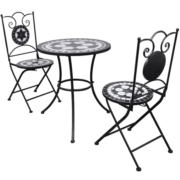 Patio Furniture Sets 3 Piece Bistro Set Ceramic Tile Black And White