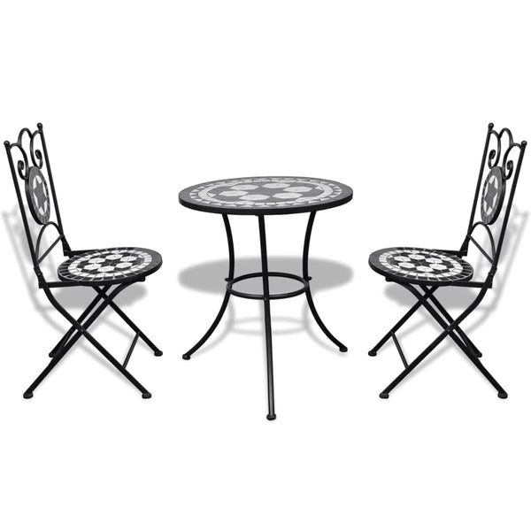 Patio Furniture Sets 3 Piece Bistro Set Ceramic Tile Black And White