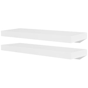 Wall Shelves 2 White Mdf Floating Wall Display Shelves Book/Dvd Storage