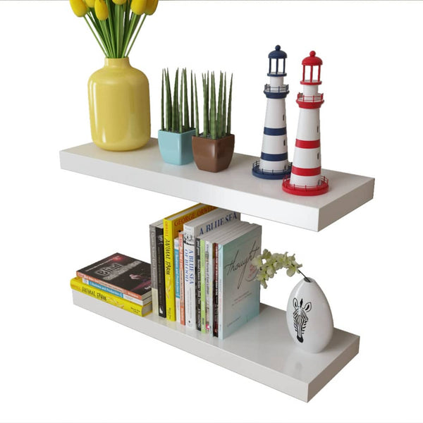 Wall Shelves 2 White Mdf Floating Wall Display Shelves Book/Dvd Storage