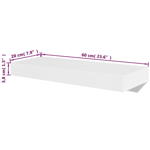 Wall Shelves 2 White Mdf Floating Wall Display Shelves Book/Dvd Storage