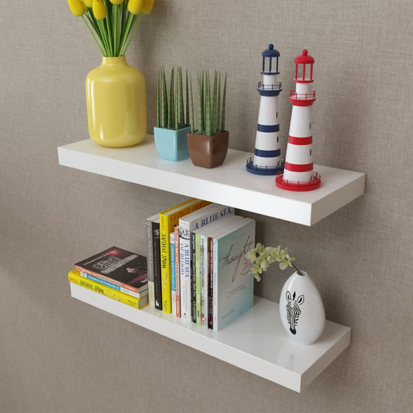 Wall Shelves 2 White Mdf Floating Wall Display Shelves Book/Dvd Storage