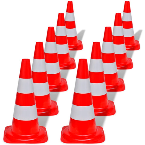 Safety Cones Posts Barriers 10 Reflective Traffic Cones Red And White 50 Cm