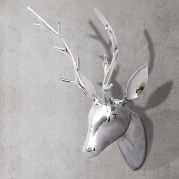 Sculptures & Figurines Wall Mounted Aluminium Deer's Head Decoration Silver 62 Cm