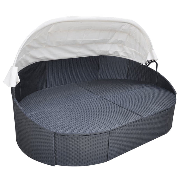 Loungers Outdoor Lounge Bed With Canopy Poly Rattan Black