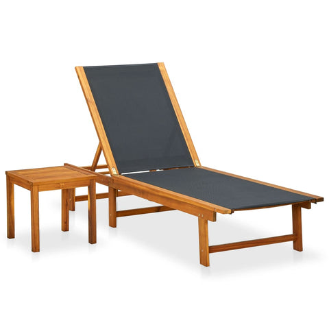 Loungers Sun Lounger With Table Solid Acacia Wood And Textilene