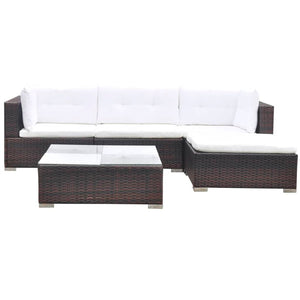 5 Piece Garden Lounge Set With Cushions Poly Rattan Brown