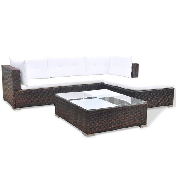 5 Piece Garden Lounge Set With Cushions Poly Rattan Brown