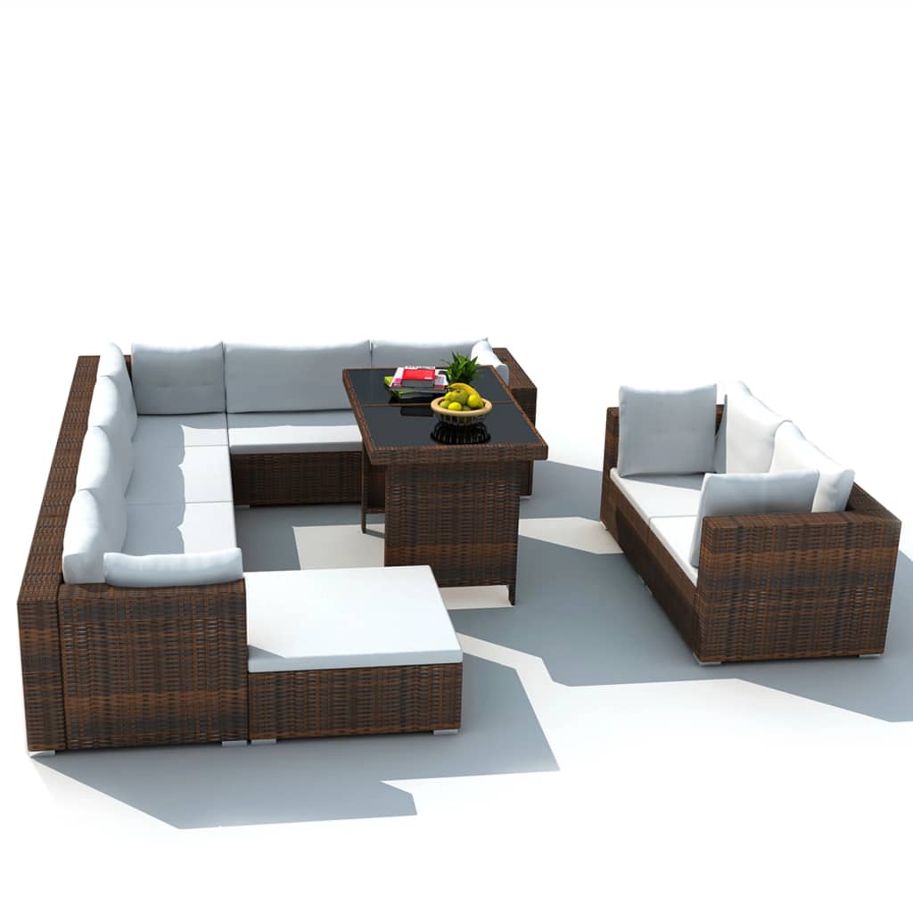 Patio Furniture Sets 10 Piece Garden Lounge Set With Cushions Poly Rattan Brown