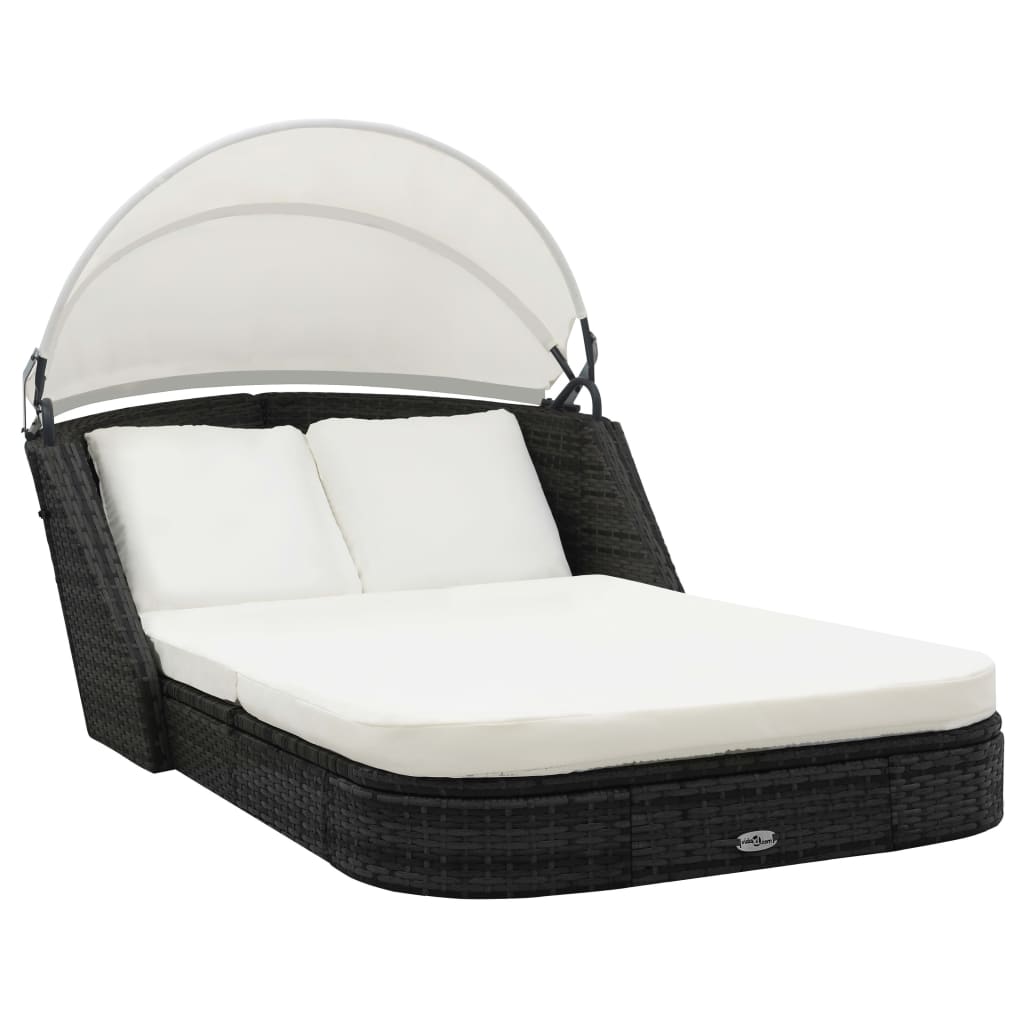 Loungers Sun Lounger With Canopy Poly Rattan Black