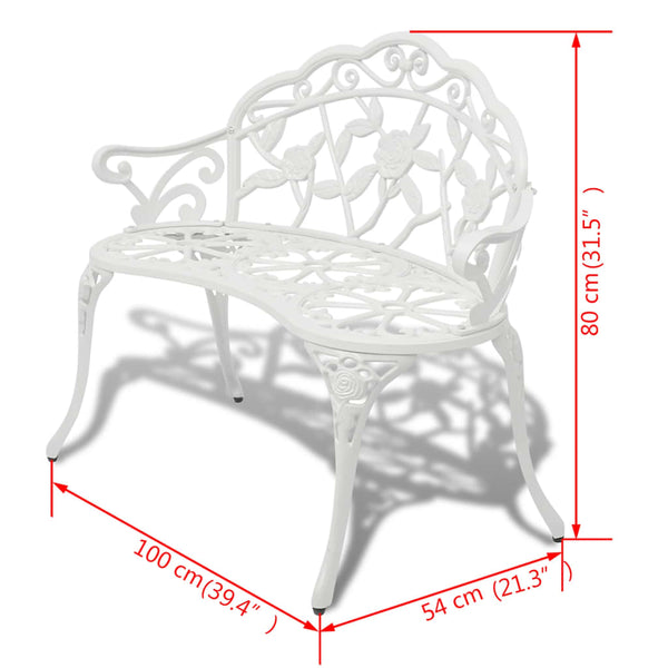 Garden Bench 100 Cm Cast Aluminium White