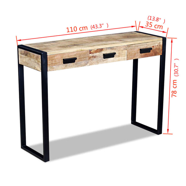 Hall Tables Console Table With 3 Drawers Solid Mango Wood 110X35x78 Cm