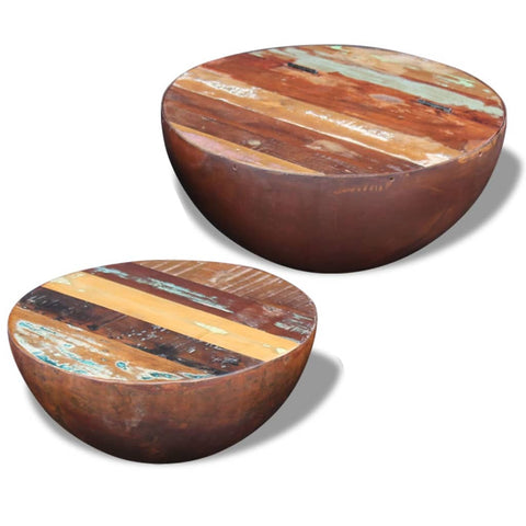 Coffee Tables Two Piece Bowl Shaped Coffee Table Set Solid Reclaimed Wood