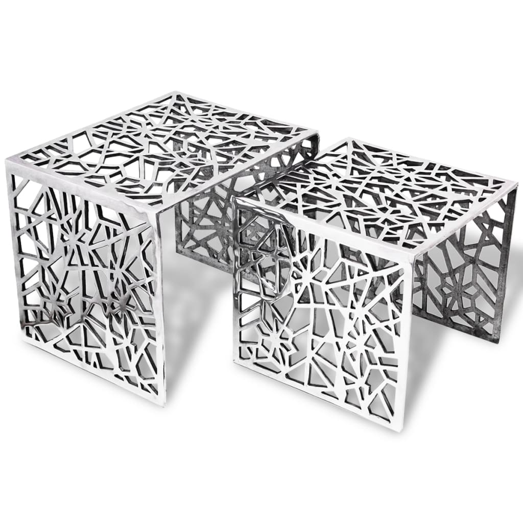 Side Tables Two Piece Square Aluminium Silver