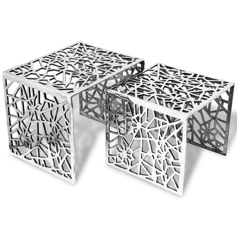 Two Piece Side Tables Square Aluminium Silver