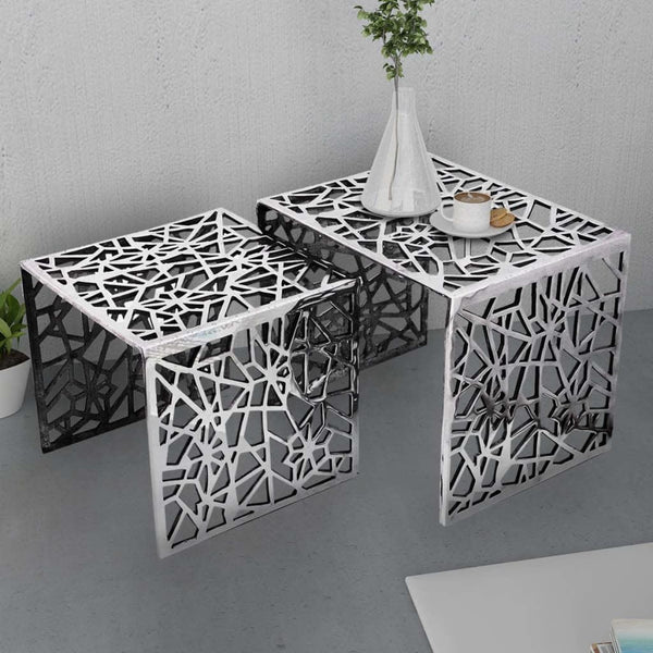 Side Tables Two Piece Square Aluminium Silver