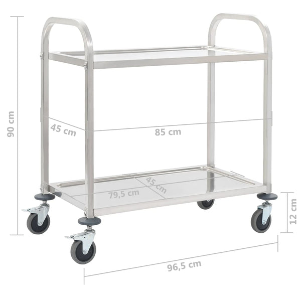 Kitchen Carts 2 Tier Kitchen Trolley 96.5X55x90 Cm Stainless Steel