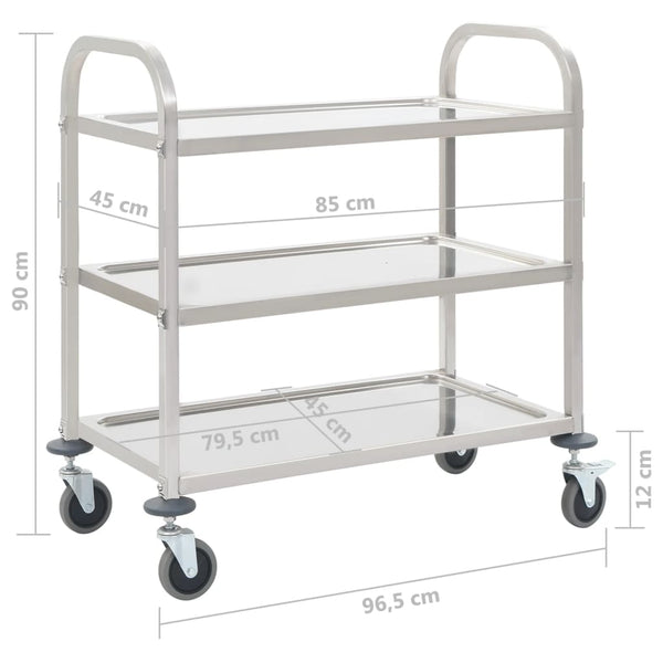 Kitchen Carts 3 Tier Kitchen Trolley 96.5X55x90 Cm Stainless Steel