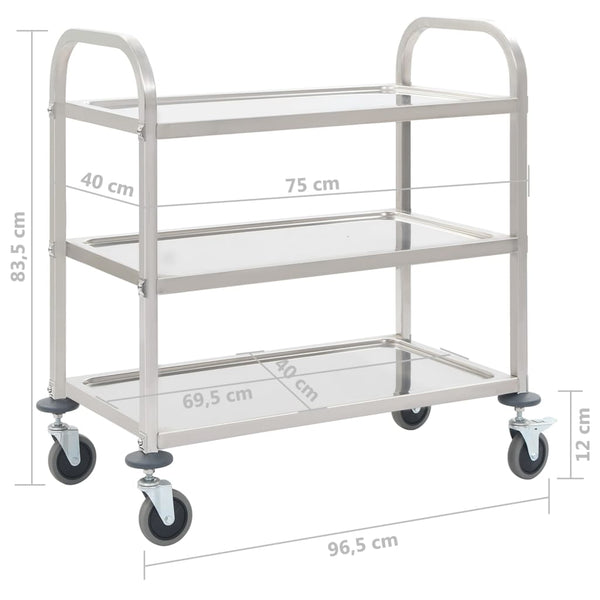 Kitchen Carts 3 Tier Kitchen Trolley 95X45x83.5 Cm Stainless Steel