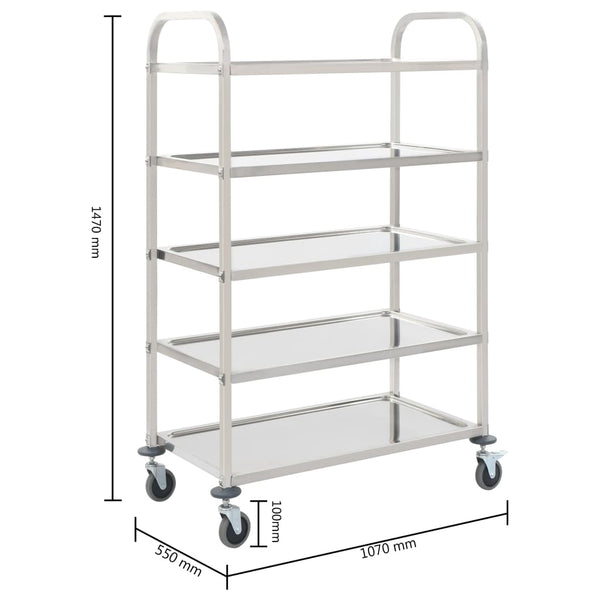 Kitchen Carts 5 Tier Kitchen Trolley 107X55x147 Cm Stainless Steel