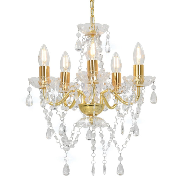 Chandeliers & Ceiling Fixtures Chandelier With Crystal Beads Golden Round 5 X E14