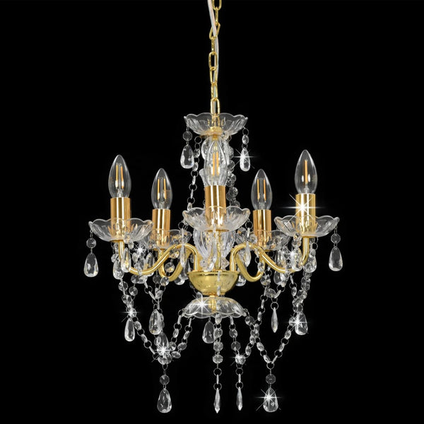 Chandeliers & Ceiling Fixtures Chandelier With Crystal Beads Golden Round 5 X E14