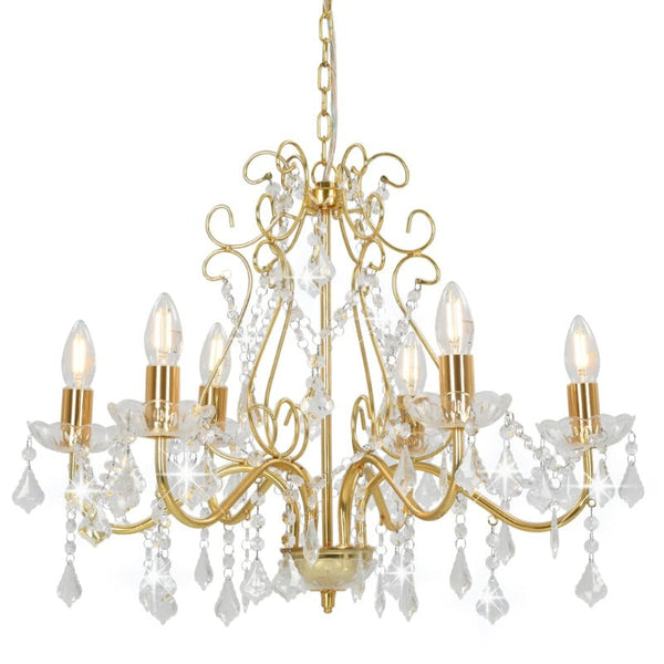 Chandeliers & Ceiling Fixtures Chandelier With Crystal Beads Golden Round 6 X E14