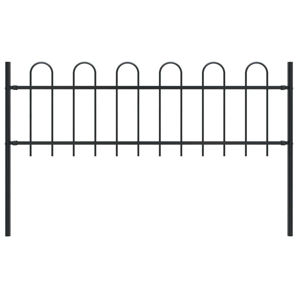 Fence Panels Garden Fence With Hoop Top Steel 1.7X0.6 M Black