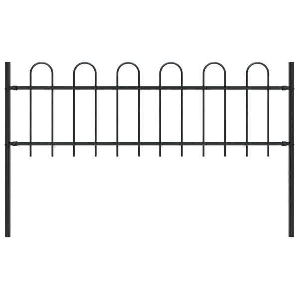 Fence Panels Garden Fence With Hoop Top Steel 1.7X0.6 M Black