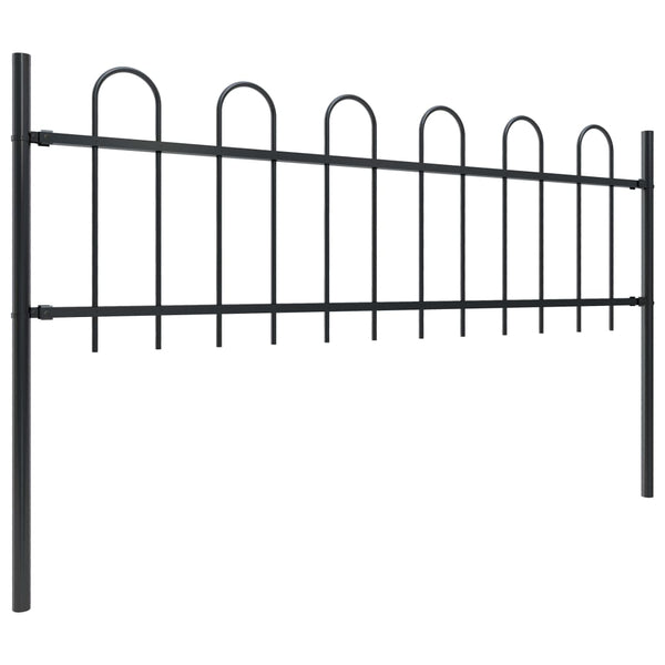 Fence Panels Garden Fence With Hoop Top Steel 1.7X0.6 M Black