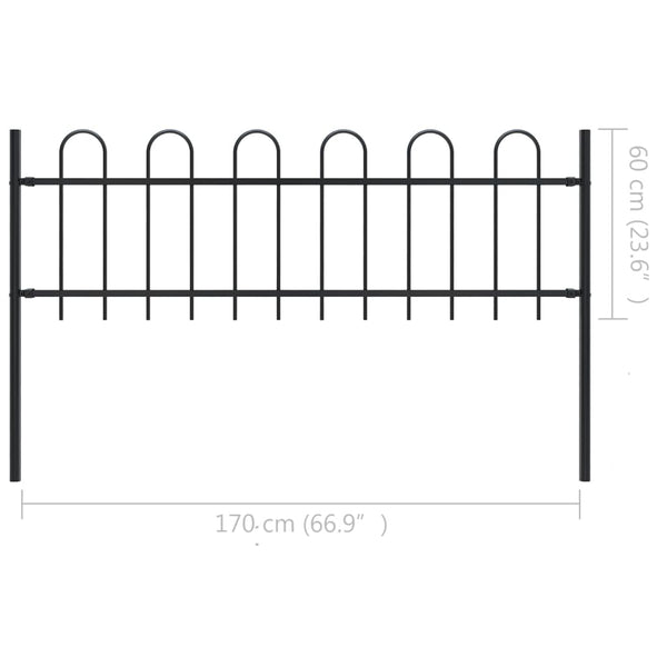 Fence Panels Garden Fence With Hoop Top Steel 1.7X0.6 M Black