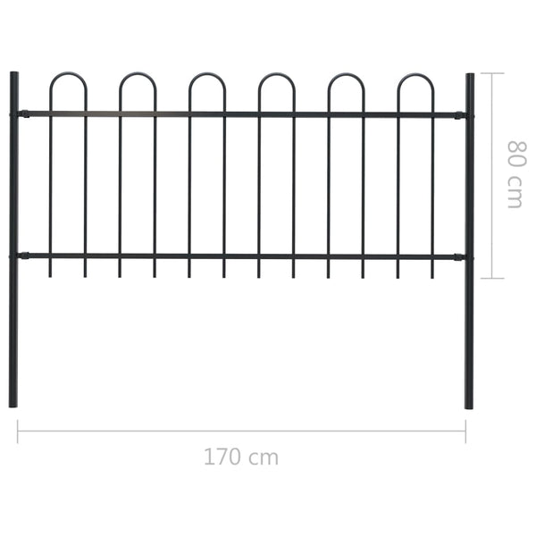 Fence Panels Garden Fence With Hoop Top Steel 1.7X0.8 M Black