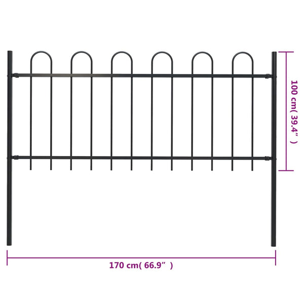 Fence Panels Garden Fence With Hoop Top Steel 1.7X1 M Black