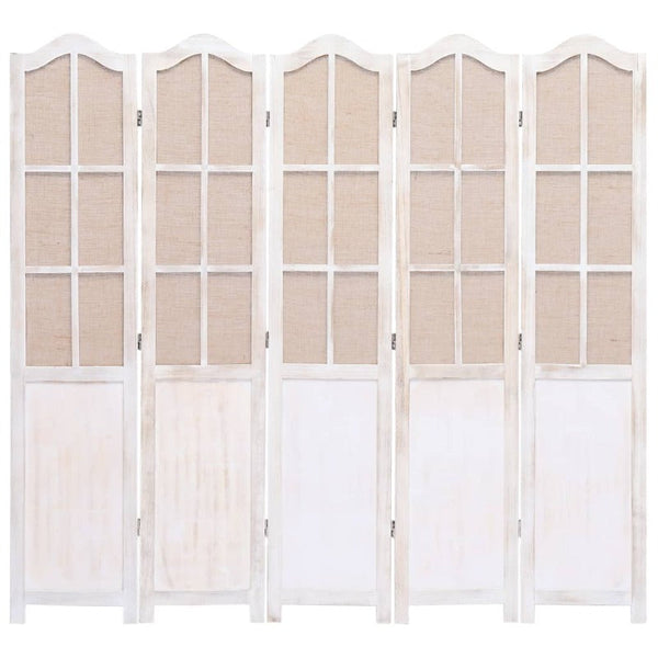 5-Panel Room Divider White 175X165 Cm Fabric