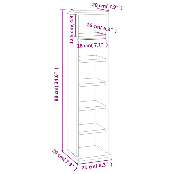 CD & Video Racks Cd Cabinet White 21X20x88 Cm Engineered Wood