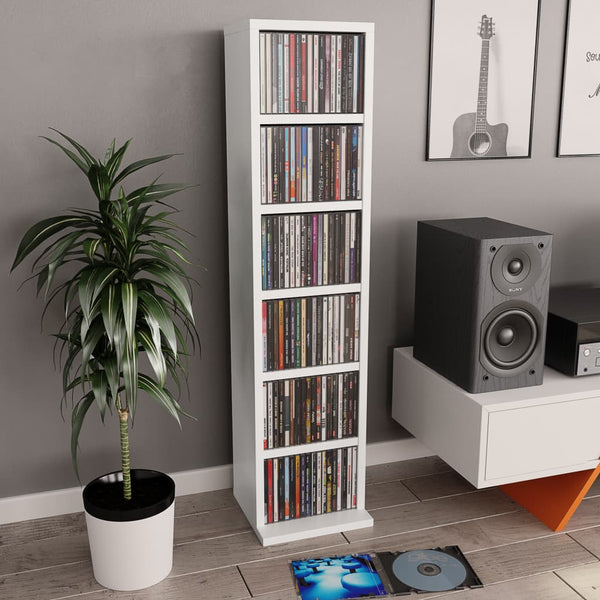 CD & Video Racks Cd Cabinet White 21X20x88 Cm Engineered Wood