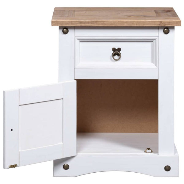 Bedside Tables Bedside Cabinet Mexican Pine Corona Range White 53X39x67 Cm